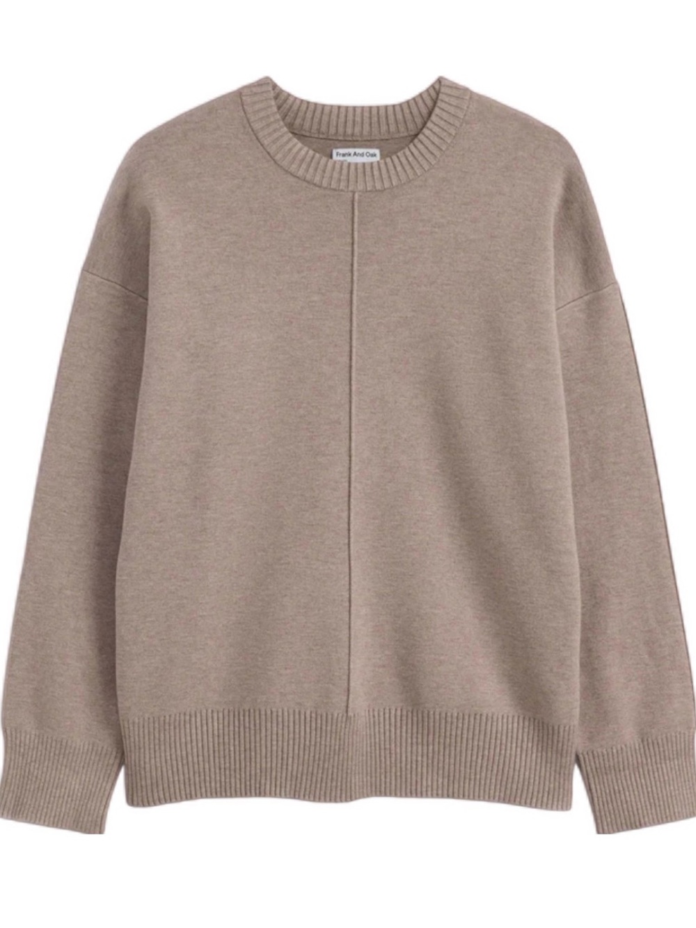 Frank & Oak Taupe Crewneck Sweater with Center Seam